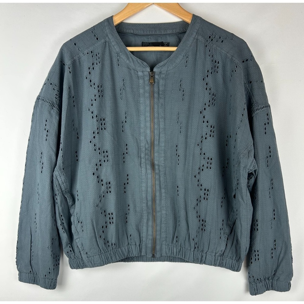 Prana Eyelet Barlow Jacket Women's S Blue Lightweight Bomber Style Full Zip
